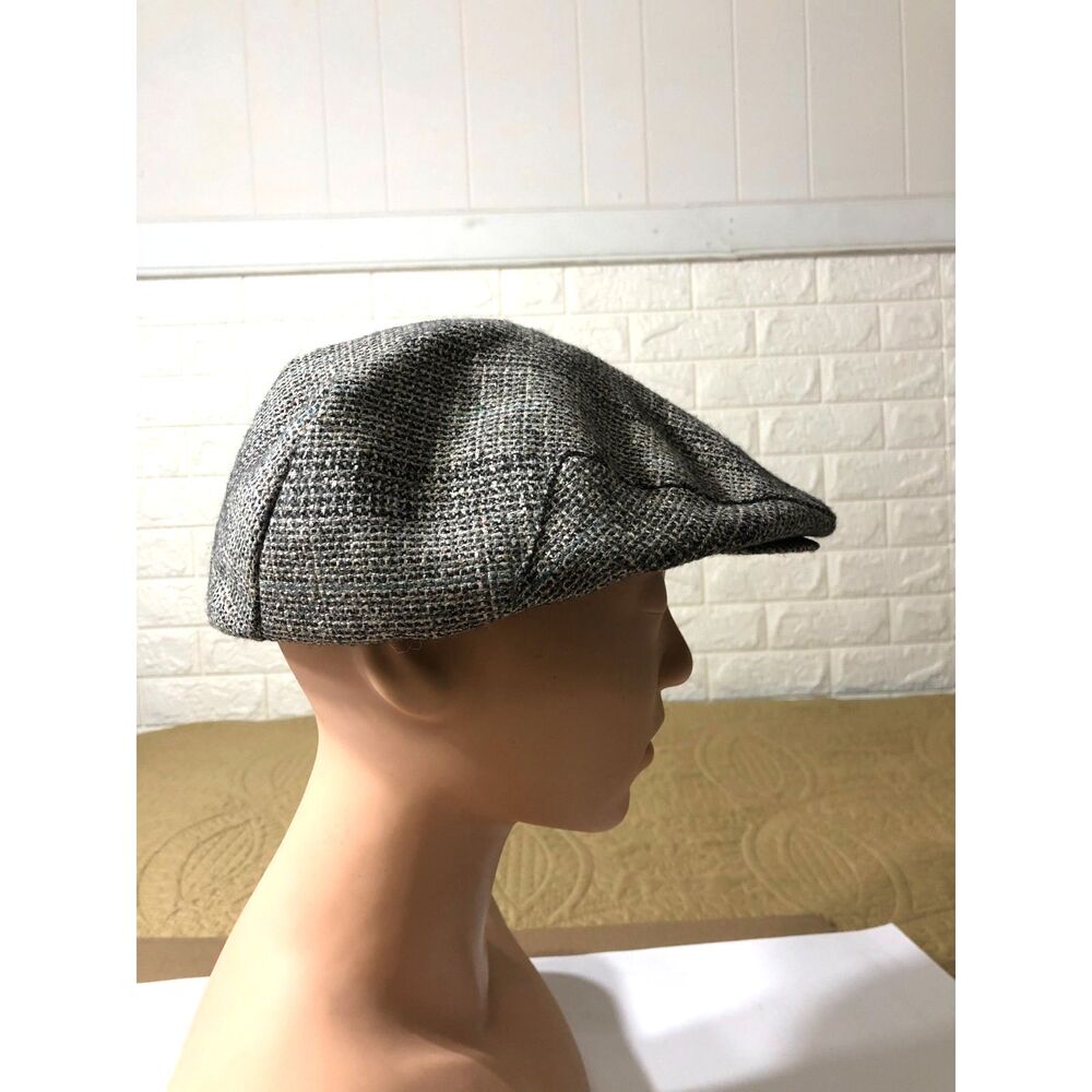 Vtg 80s Stetson Grey Brown Tweed Flat Cap Ivy Driving Cabbie Hat USA Made Sz XL